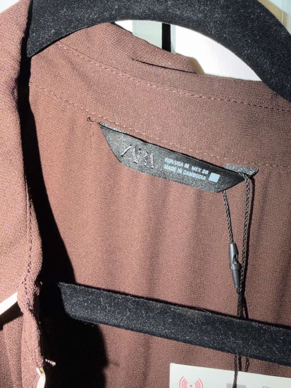 Zara Brown Long-Sleeve Pleated Button-Front Dress with Contrast Piping - Picture 3 of 5